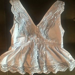 Abercrombie and Fitch Button-up Ruffle Peplum Lace Top